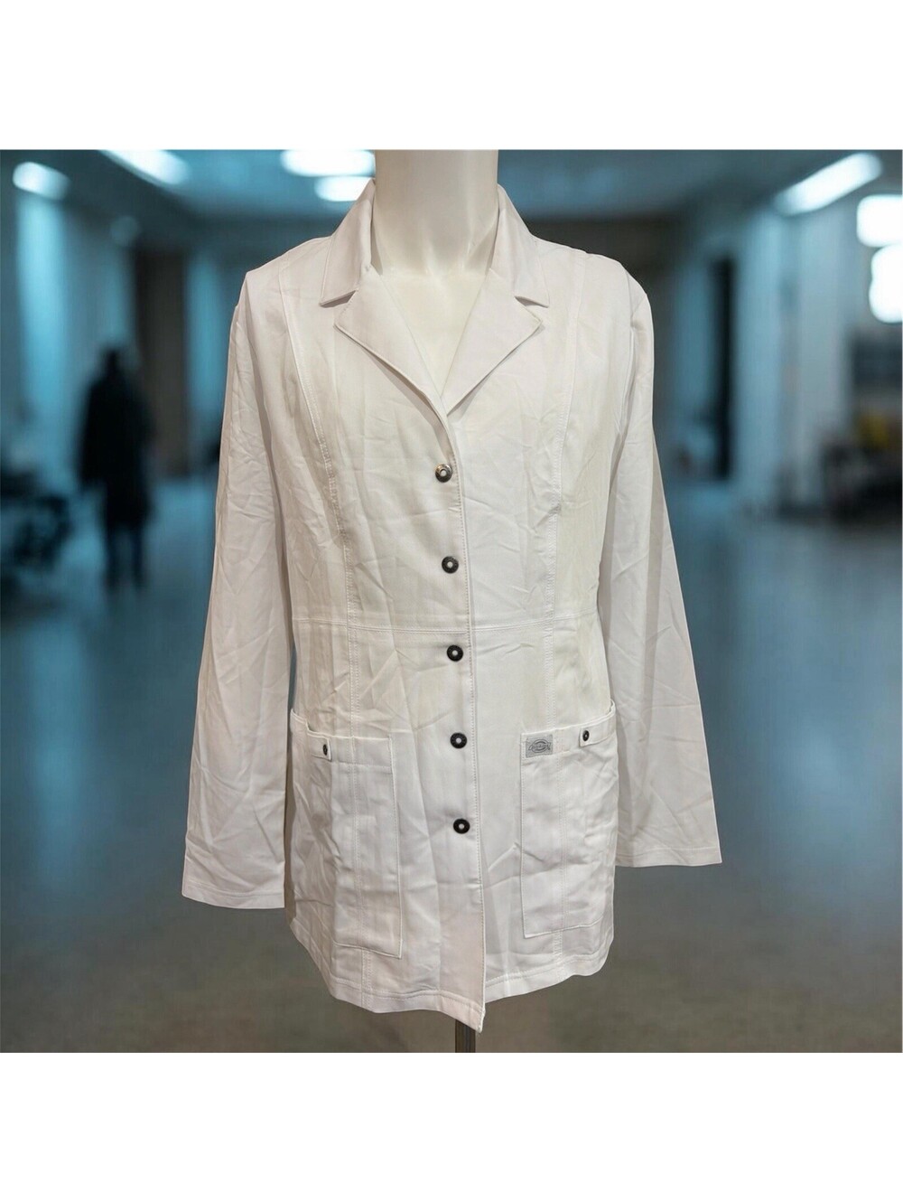 Dickies Xtreme Stretch Women’s Snap Medical Lab Coat Jacket White Sz L